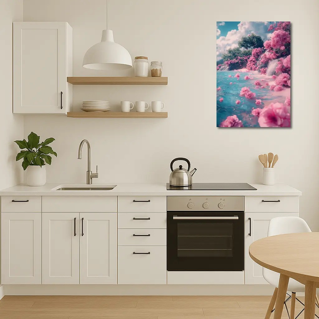 Pink Roses Floating on Turquoise Water – Wall Art