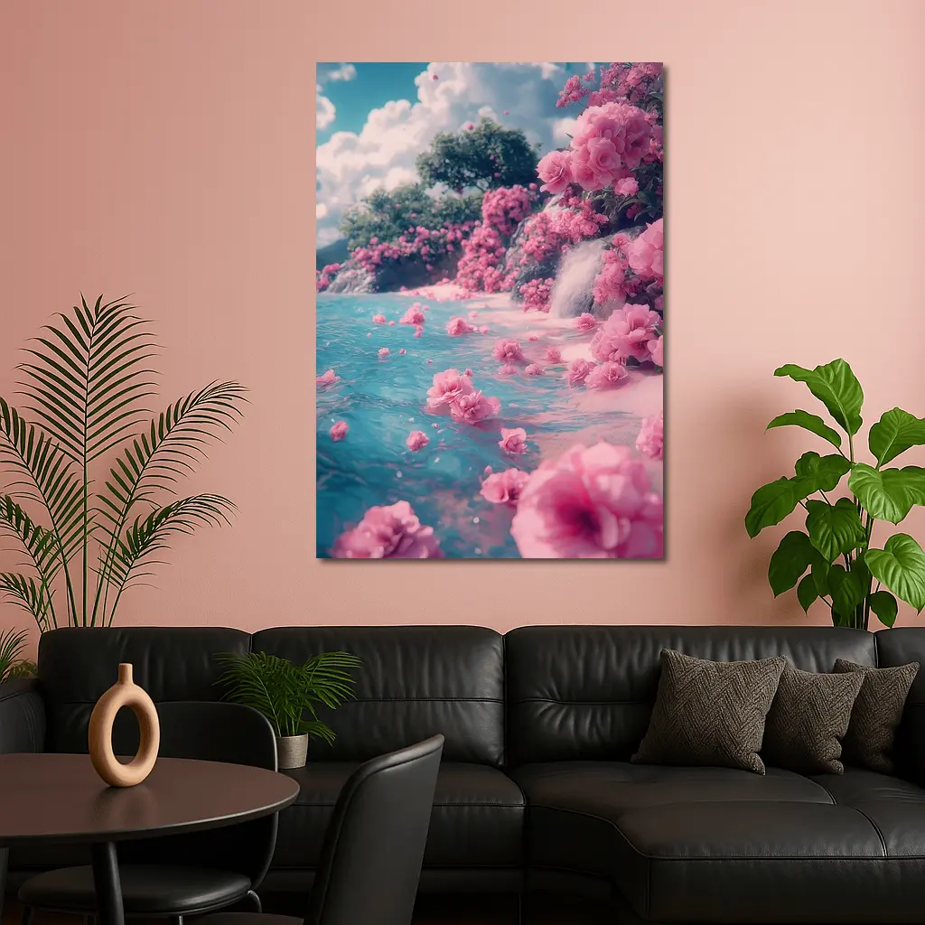Pink Roses Floating on Turquoise Water – Wall Art
