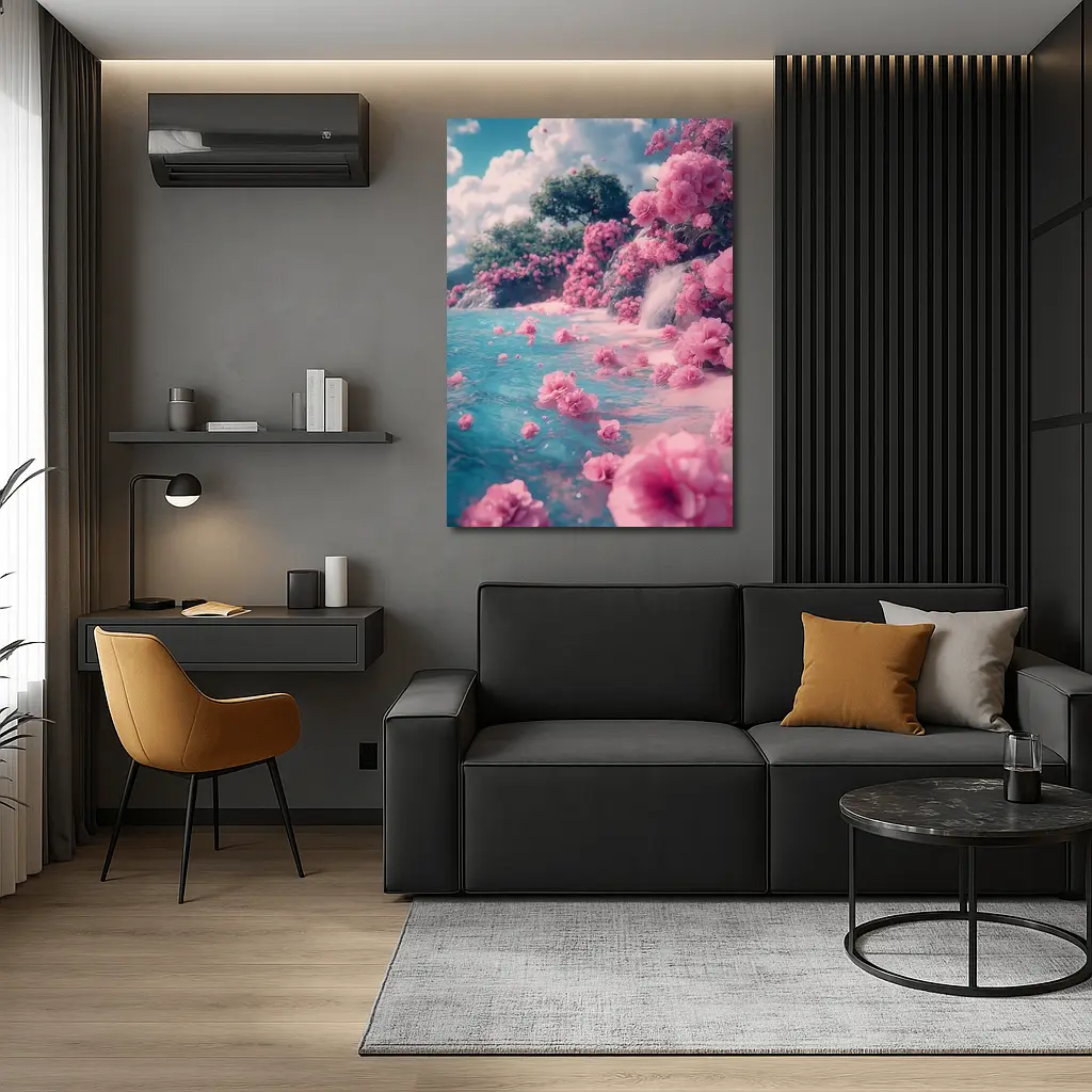 Pink Roses Floating on Turquoise Water – Wall Art
