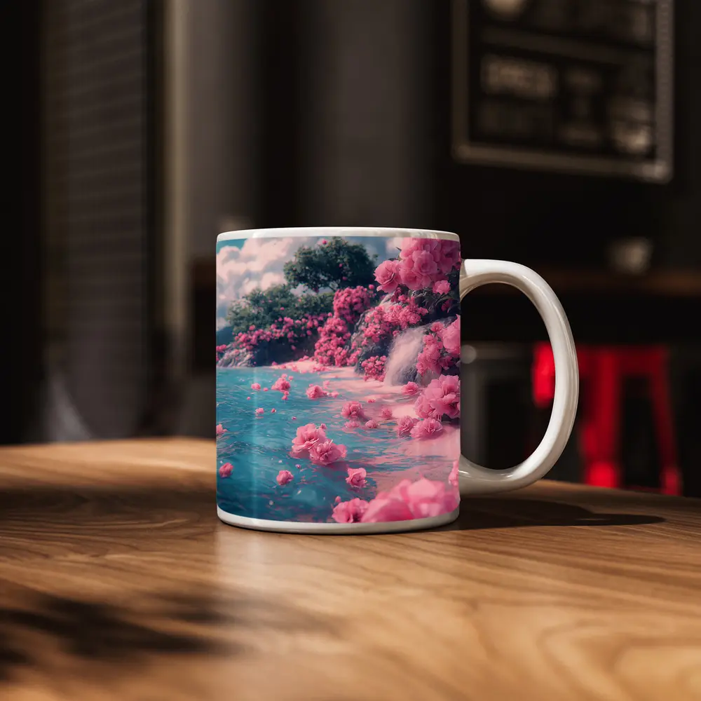 Pink Roses Floating on Turquoise Water – Mugs