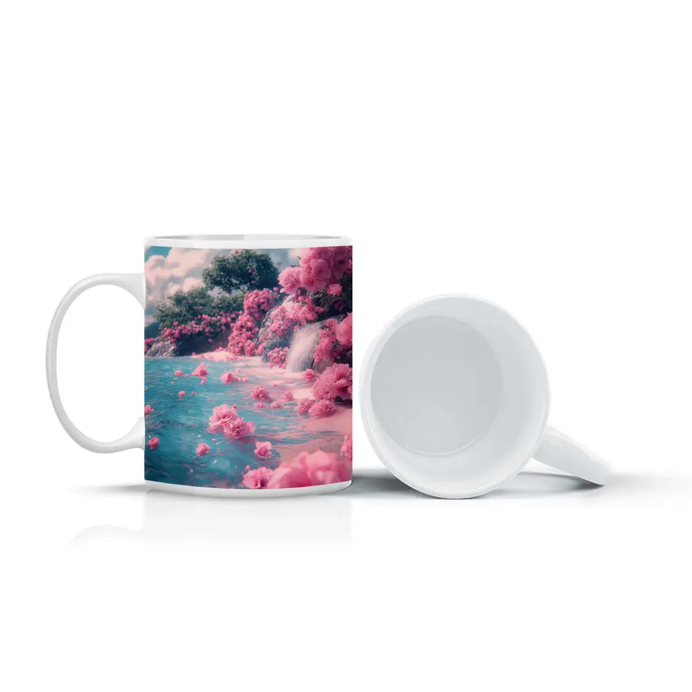 Pink Roses Floating on Turquoise Water – Mugs