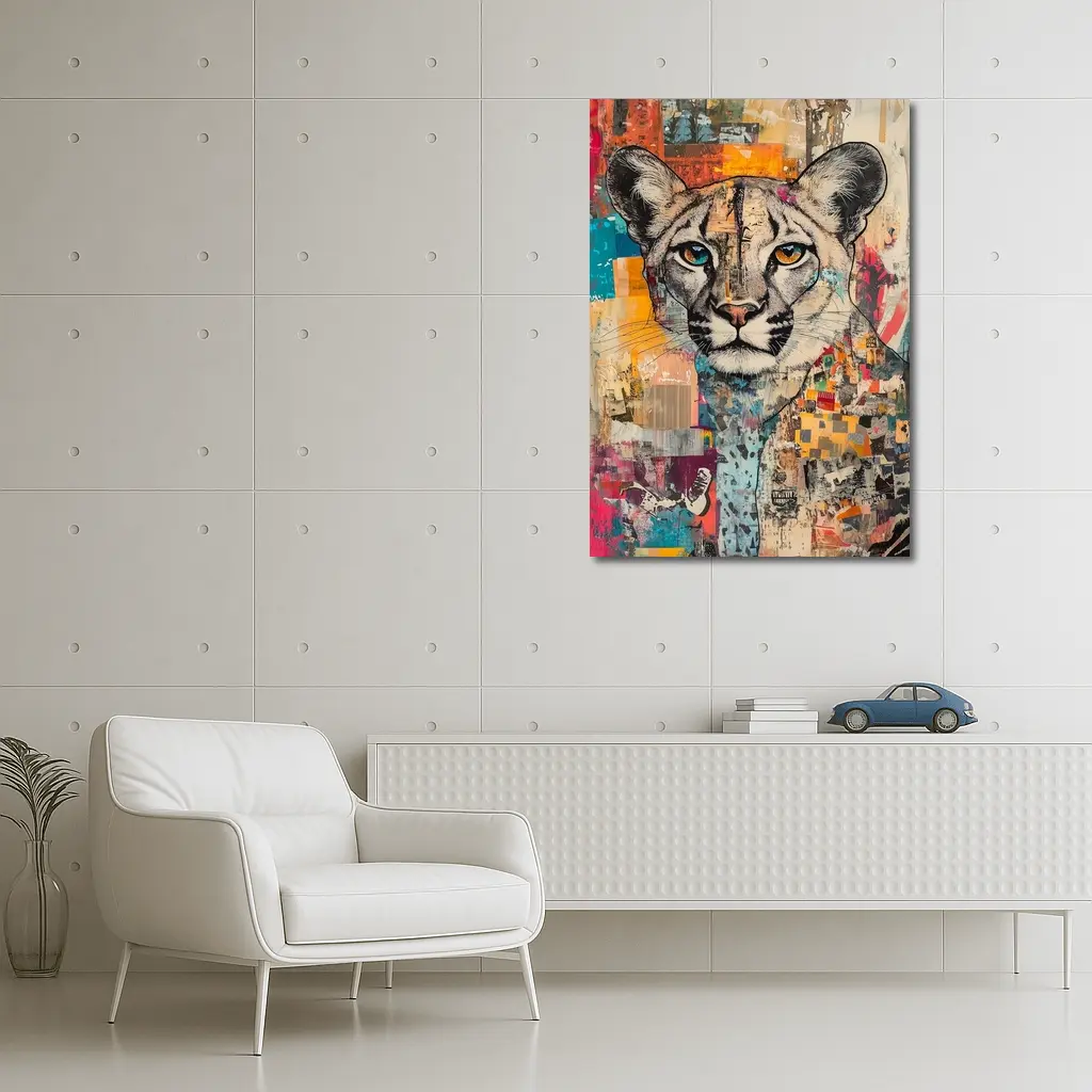 Cougar Portrait Colorful Collage Street Art – Wall Art