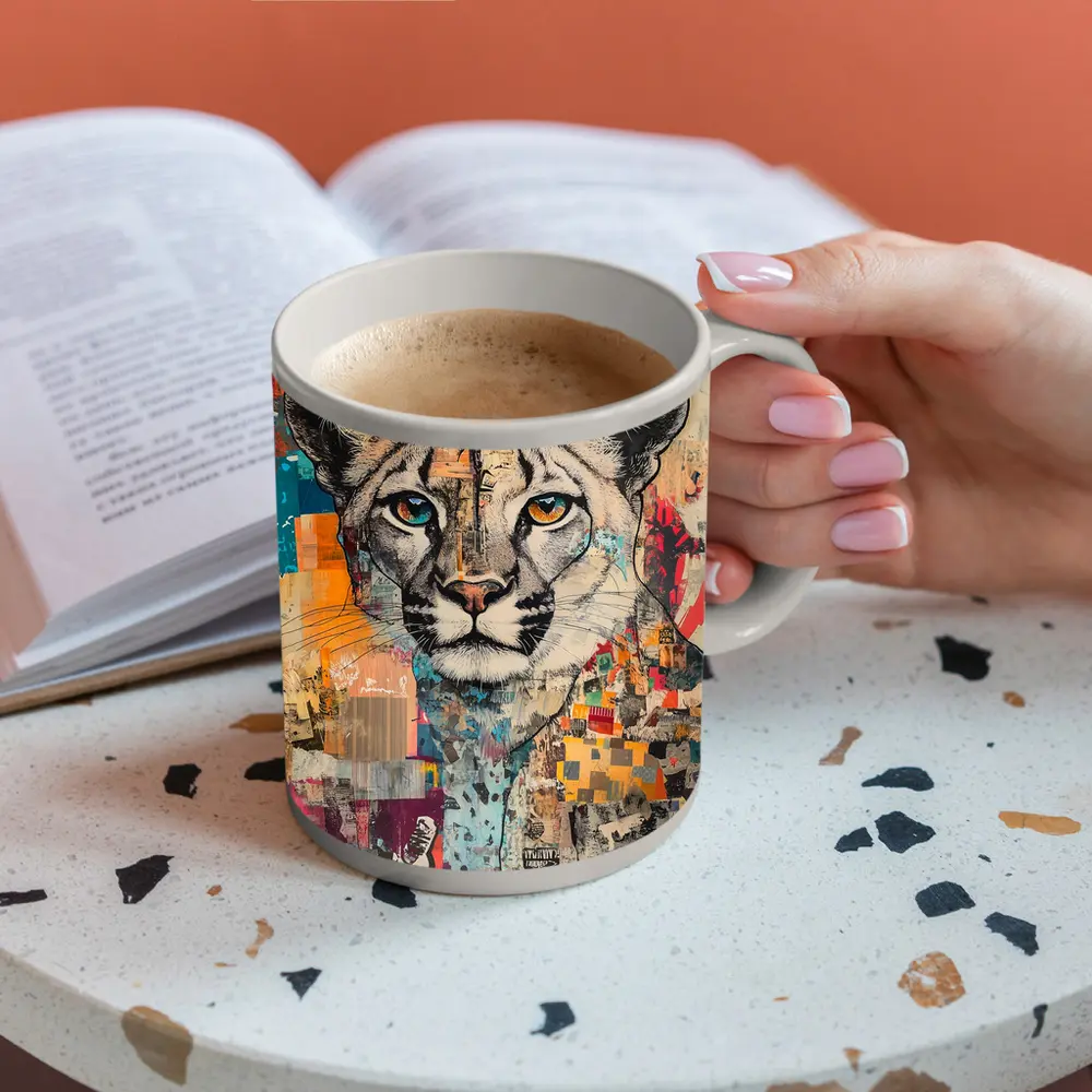 Cougar Portrait Colorful Collage Street Art – Mugs