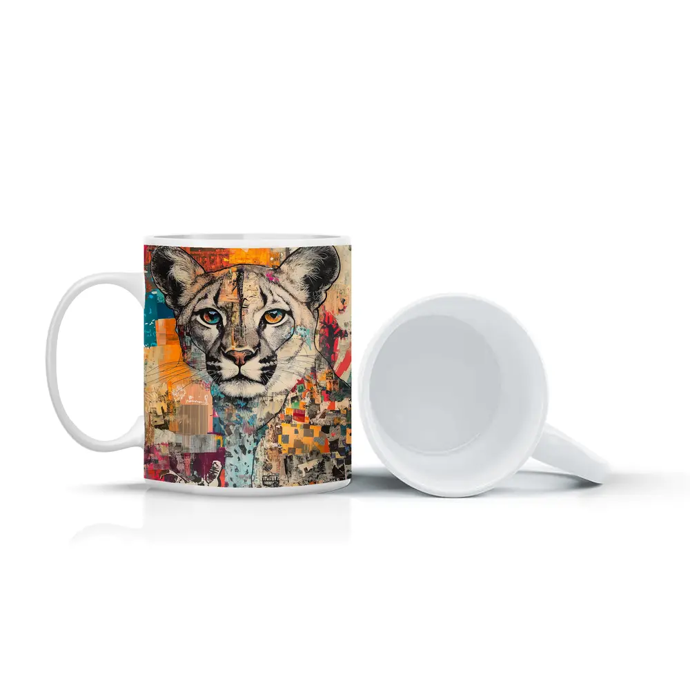 Cougar Portrait Colorful Collage Street Art – Mugs