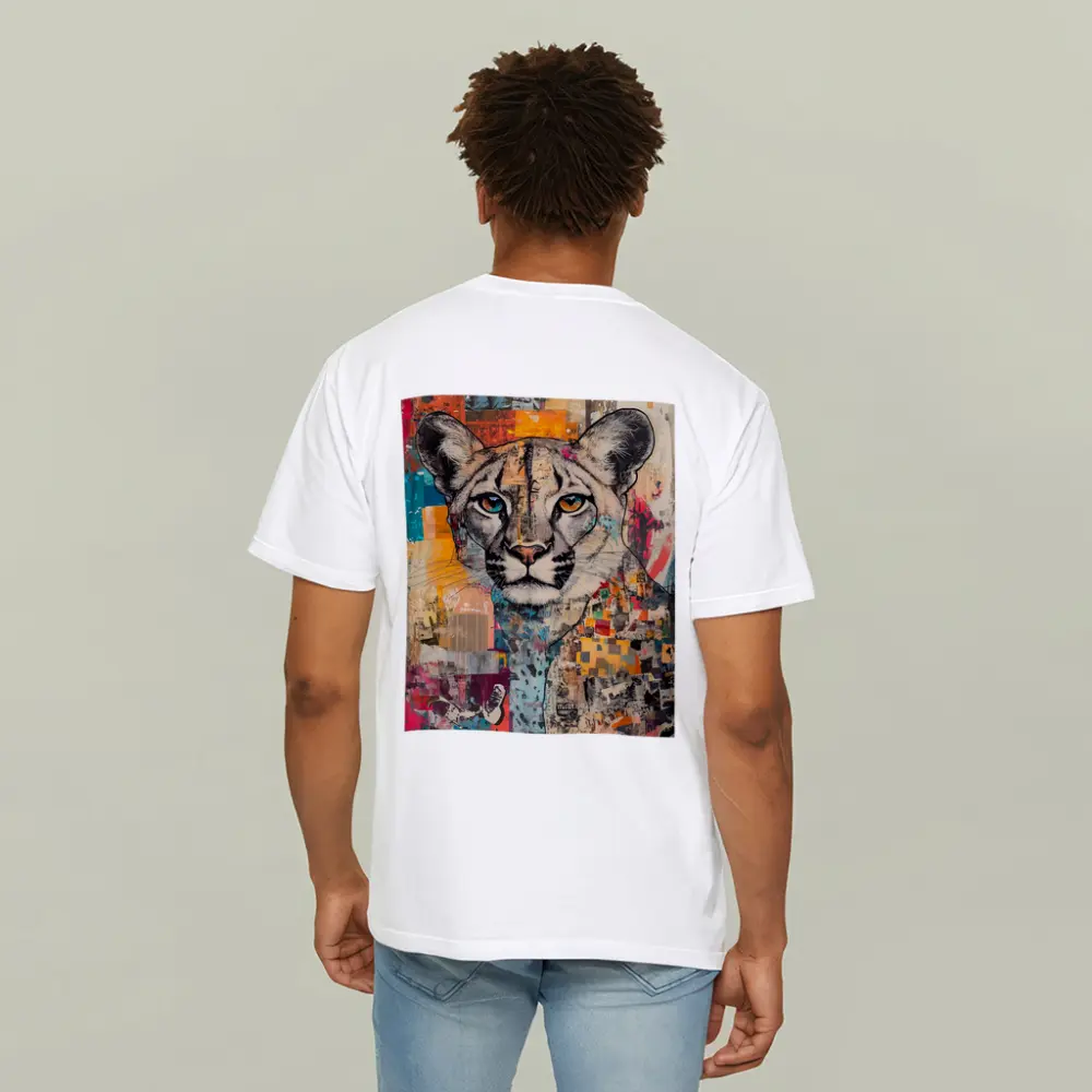 Cougar Portrait Colorful Collage Street Art – T-Shirts