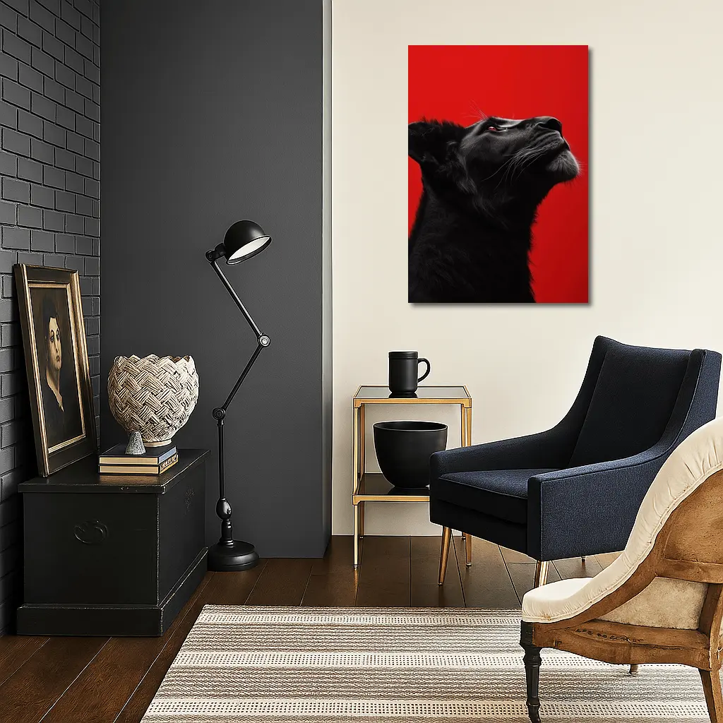 Black Panther Portrait On Red Background – Wall Art