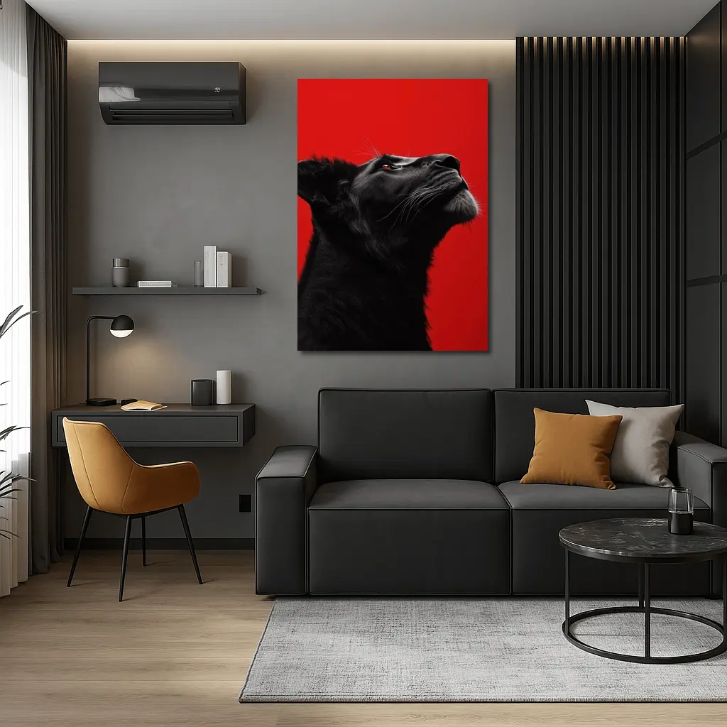 Black Panther Portrait On Red Background – Wall Art