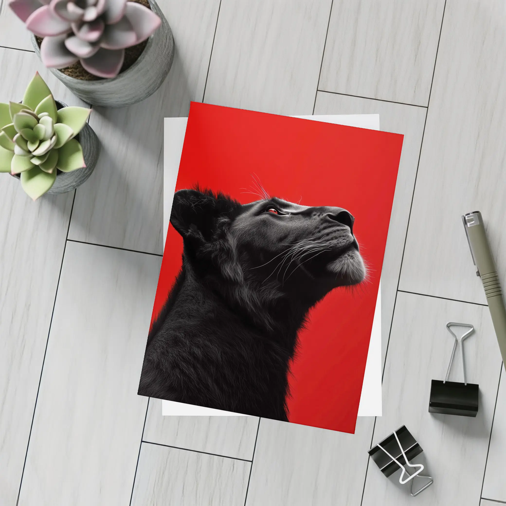 Black Panther Portrait On Red Background – Postcards