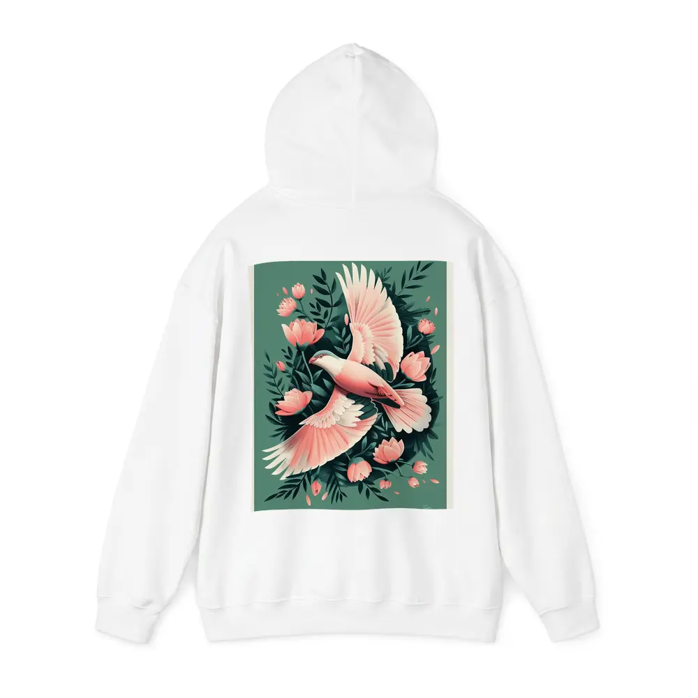 Pink Dove Flying Among Coral Flowers – Hoodies