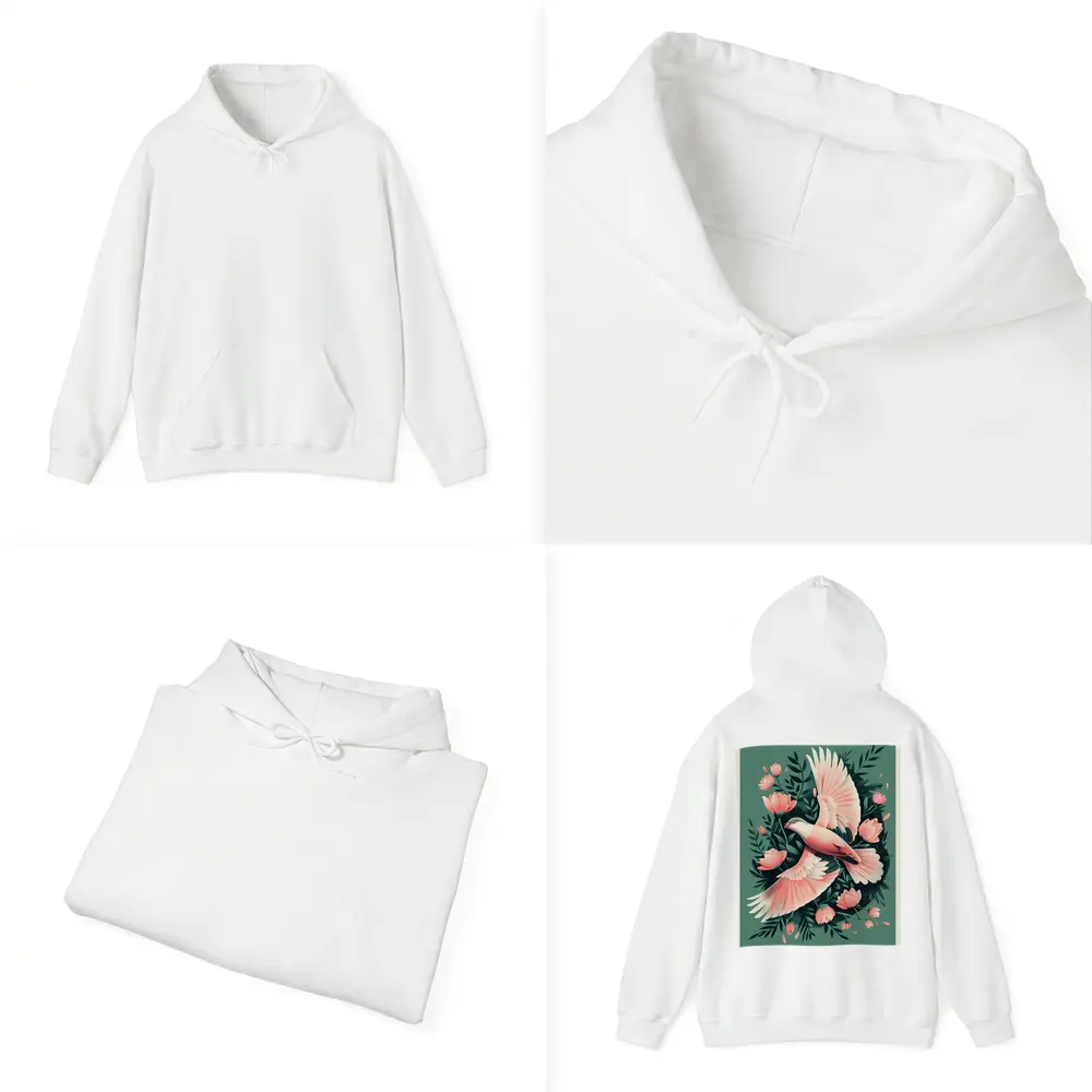 Pink Dove Flying Among Coral Flowers – Hoodies
