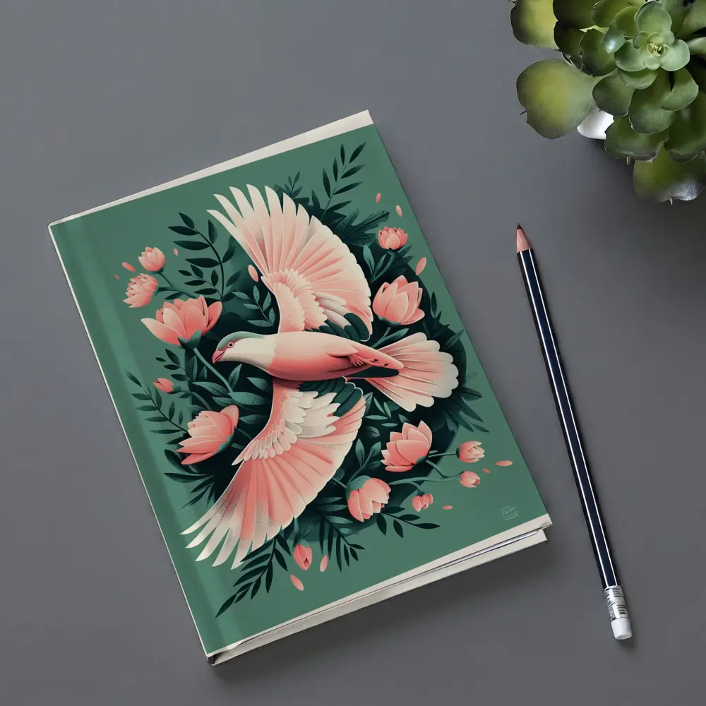 Pink Dove Flying Among Coral Flowers – Notebooks
