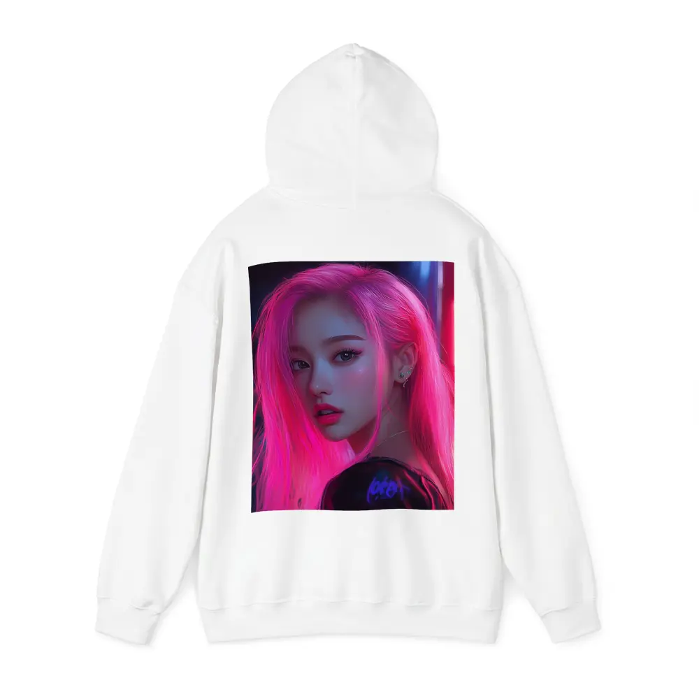 Pink Hair Girl Neon City Night Portrait – Hoodies