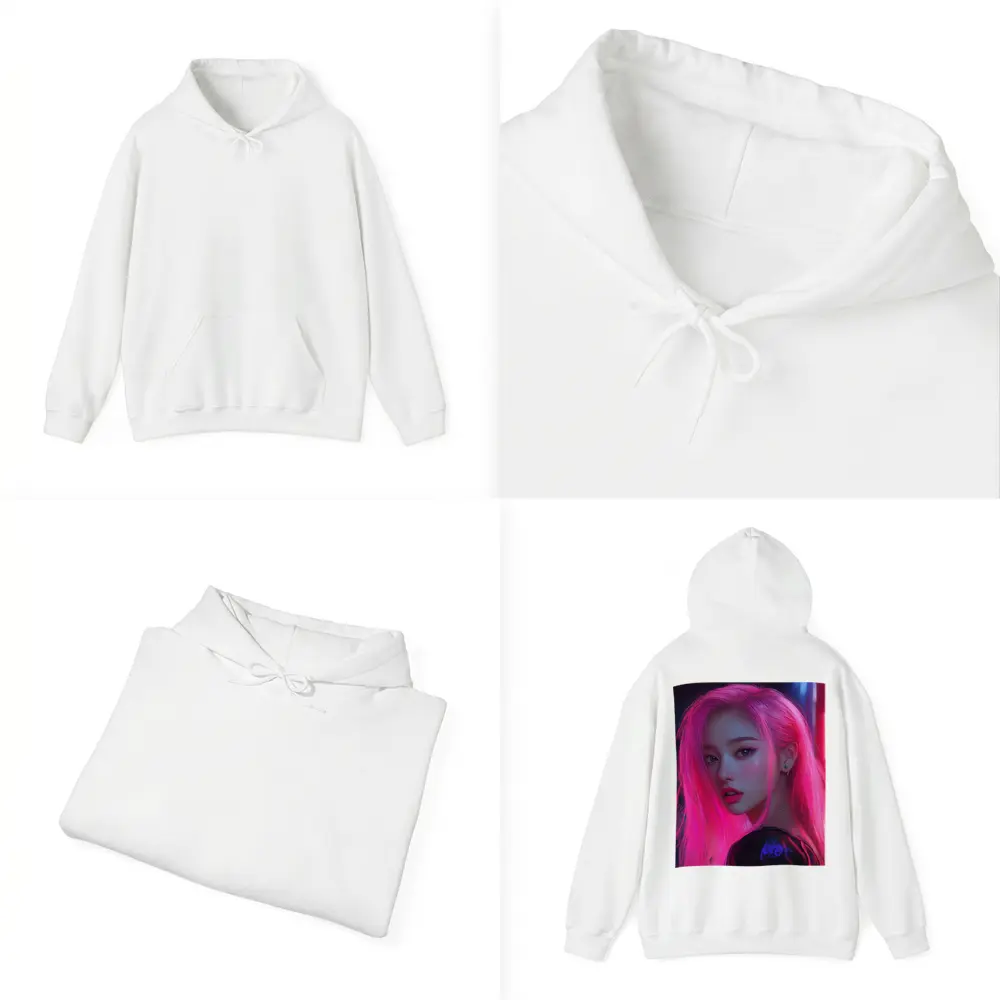 Pink Hair Girl Neon City Night Portrait – Hoodies