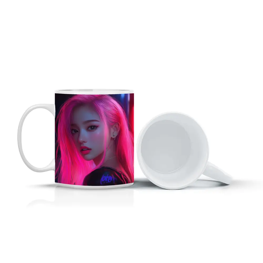 Pink Hair Girl Neon City Night Portrait – Mugs
