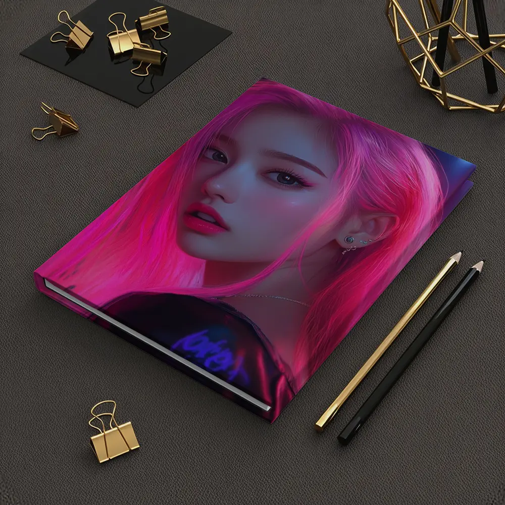 Pink Hair Girl Neon City Night Portrait – Notebooks