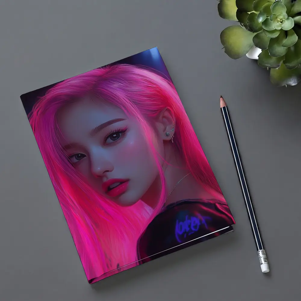 Pink Hair Girl Neon City Night Portrait – Notebooks