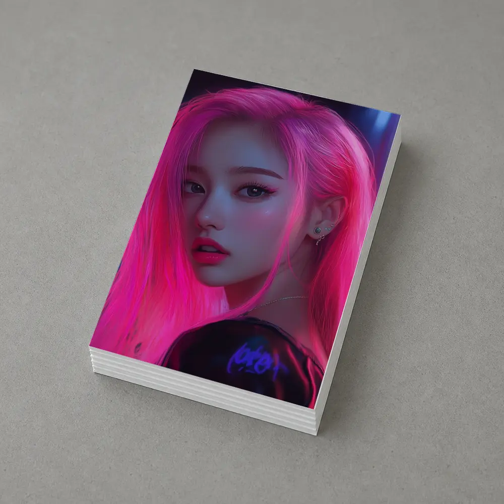 Pink Hair Girl Neon City Night Portrait – Postcards