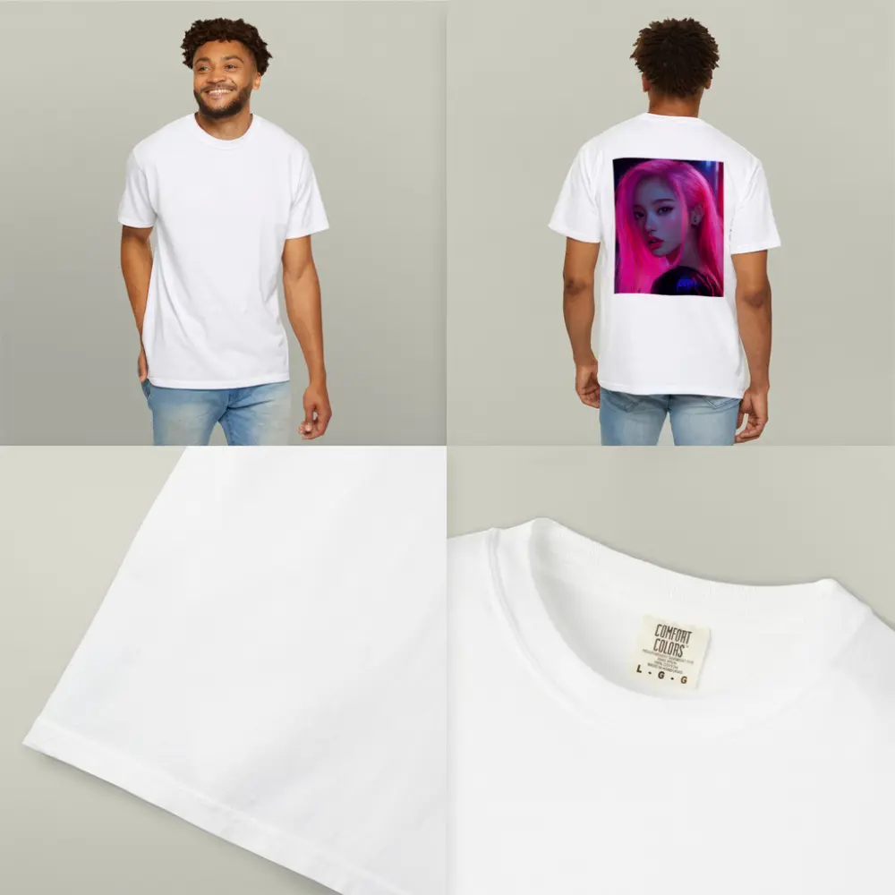 Pink Hair Girl Neon City Night Portrait – T-Shirts