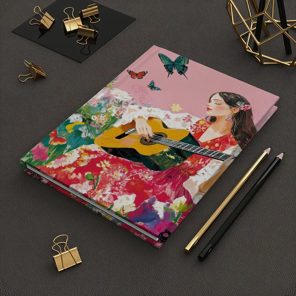 Woman Playing Guitar Floral Garden Butterflies – Notebooks