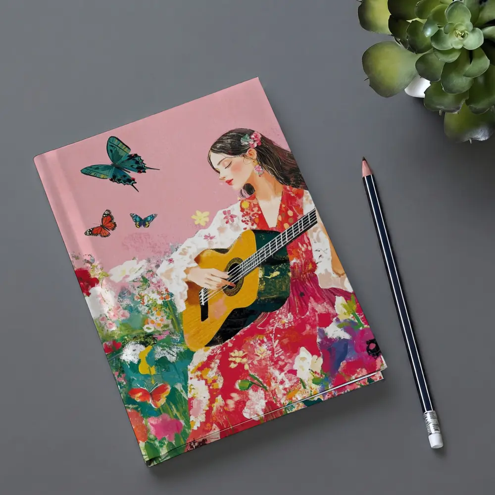 Woman Playing Guitar Floral Garden Butterflies – Notebooks