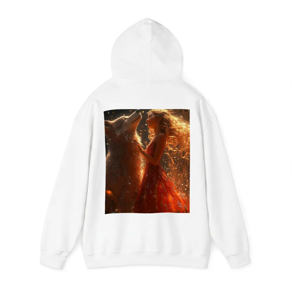 Woman in Red Dress Dancing with Wolf – Hoodies