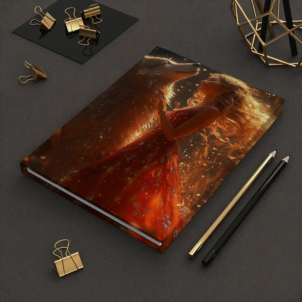 Woman in Red Dress Dancing with Wolf – Notebooks