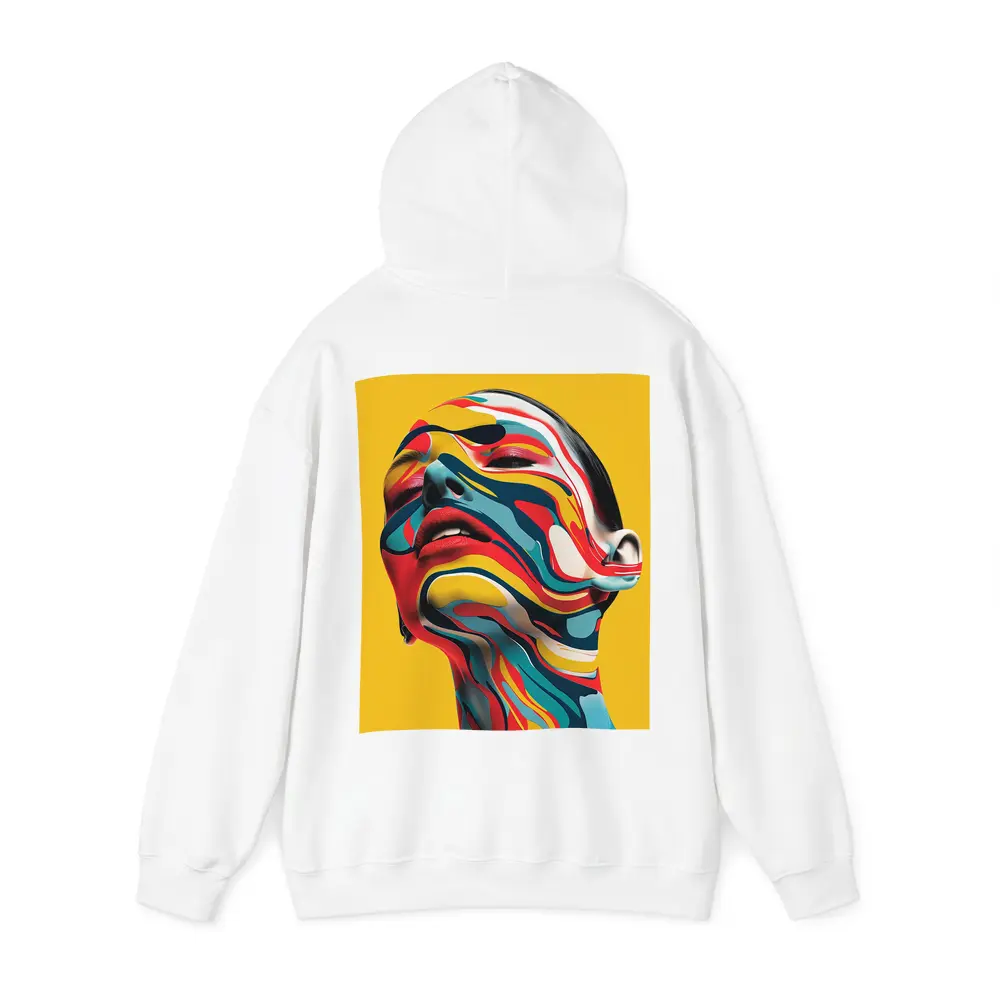 Abstract Woman Face Swirling Colors Yellow Background – Hoodies