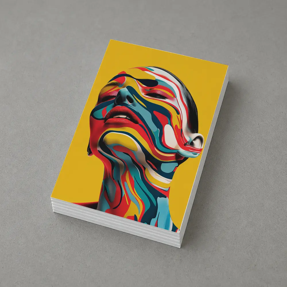 Abstract Woman Face Swirling Colors Yellow Background – Postcards