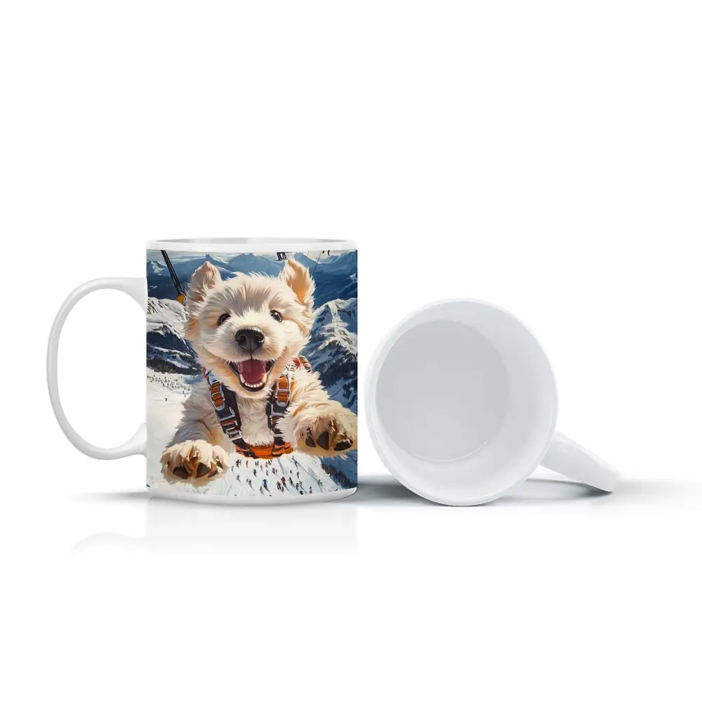 West Highland Terrier Skydiving Snowy Mountain Background – Mugs
