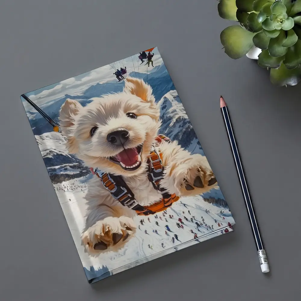 West Highland Terrier Skydiving Snowy Mountain Background – Notebooks