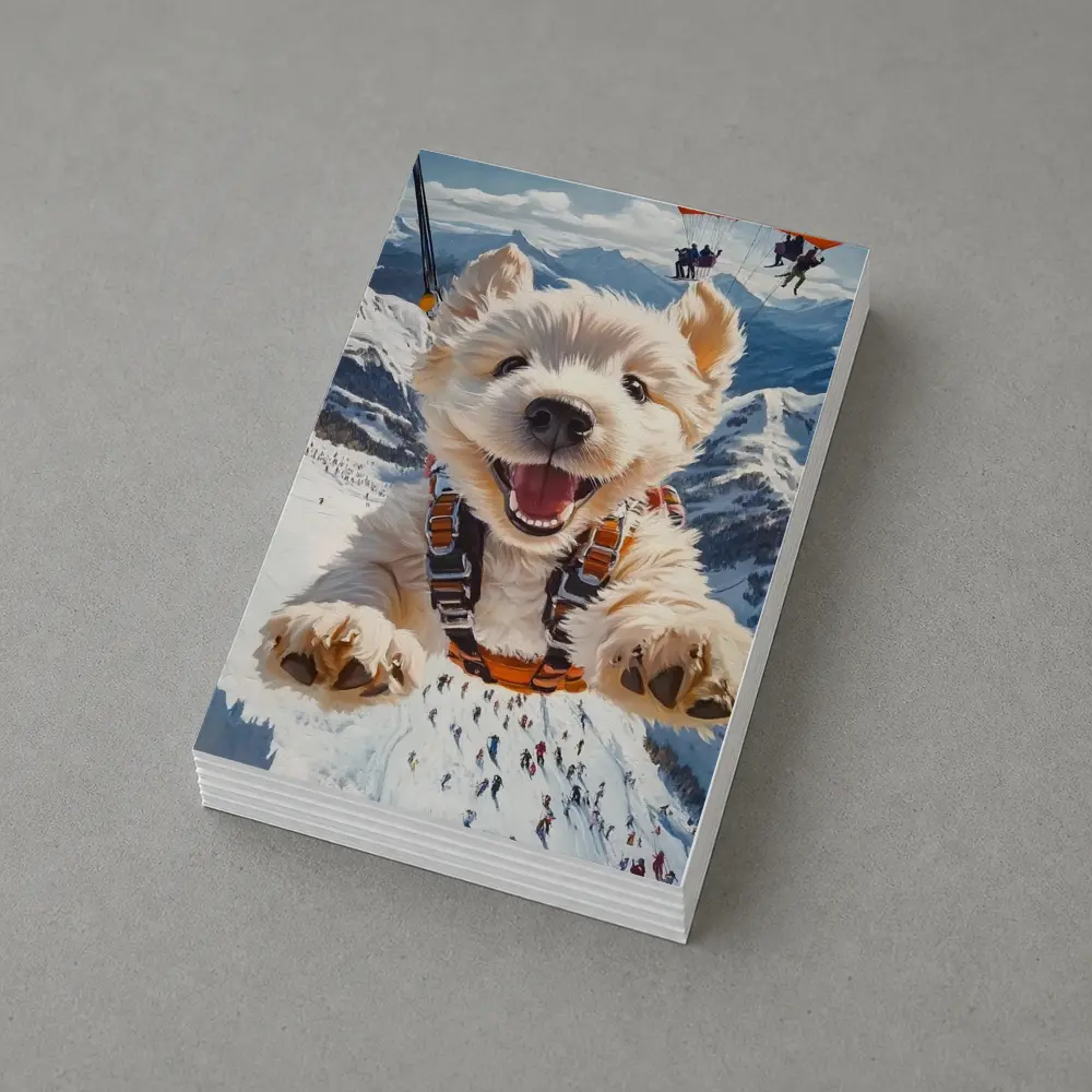 West Highland Terrier Skydiving Snowy Mountain Background – Postcards