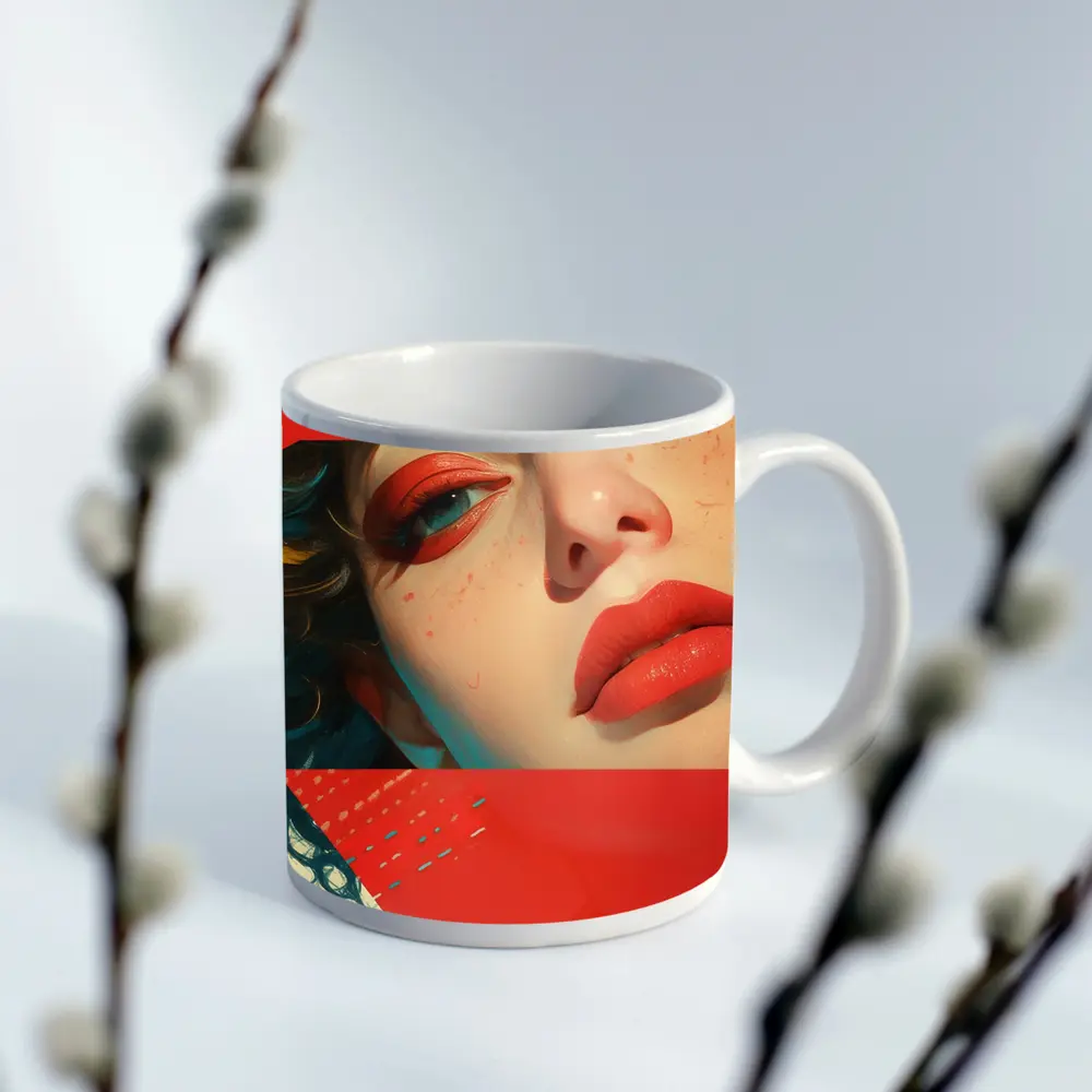Bold Red Makeup Woman Pop Art Style – Mugs