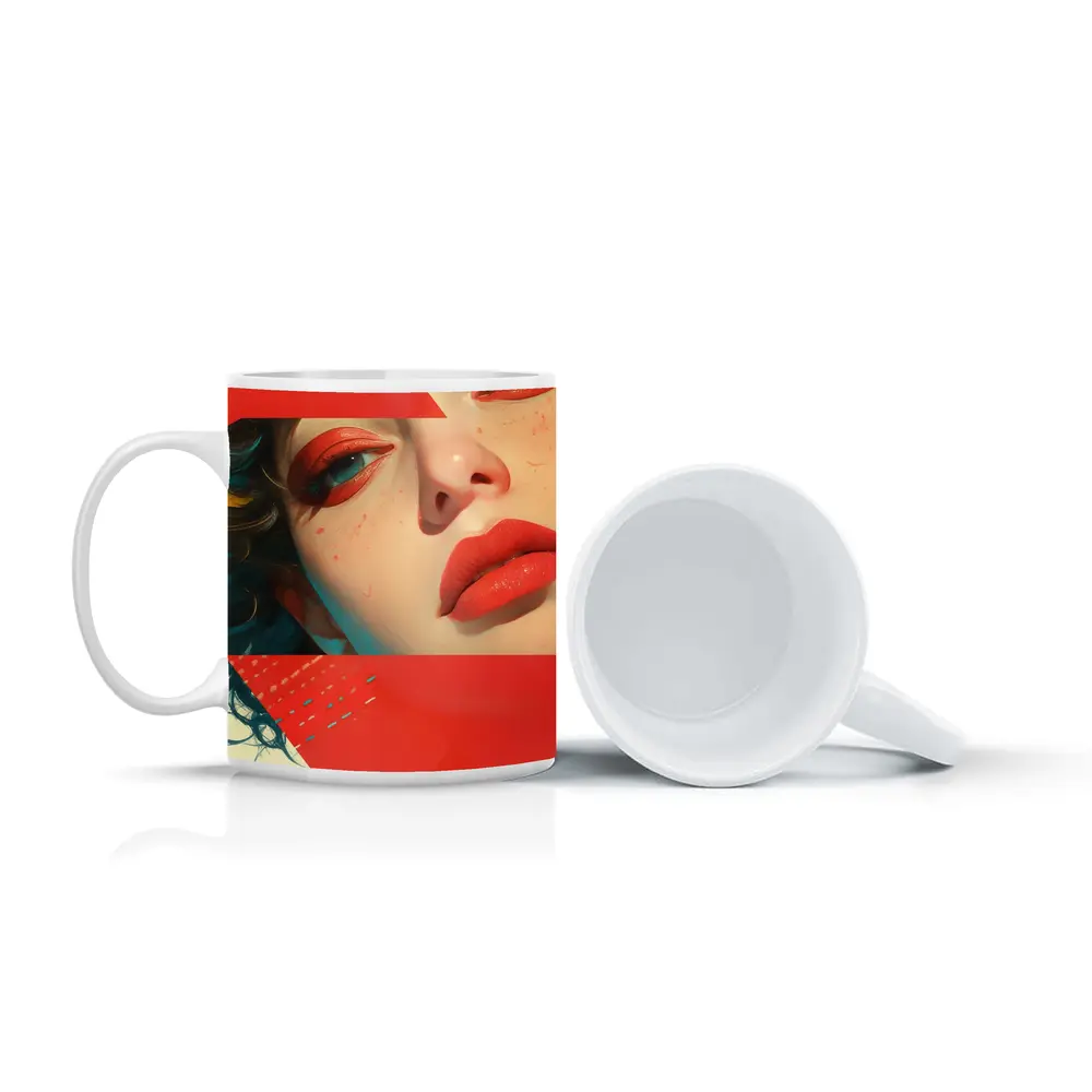Bold Red Makeup Woman Pop Art Style – Mugs