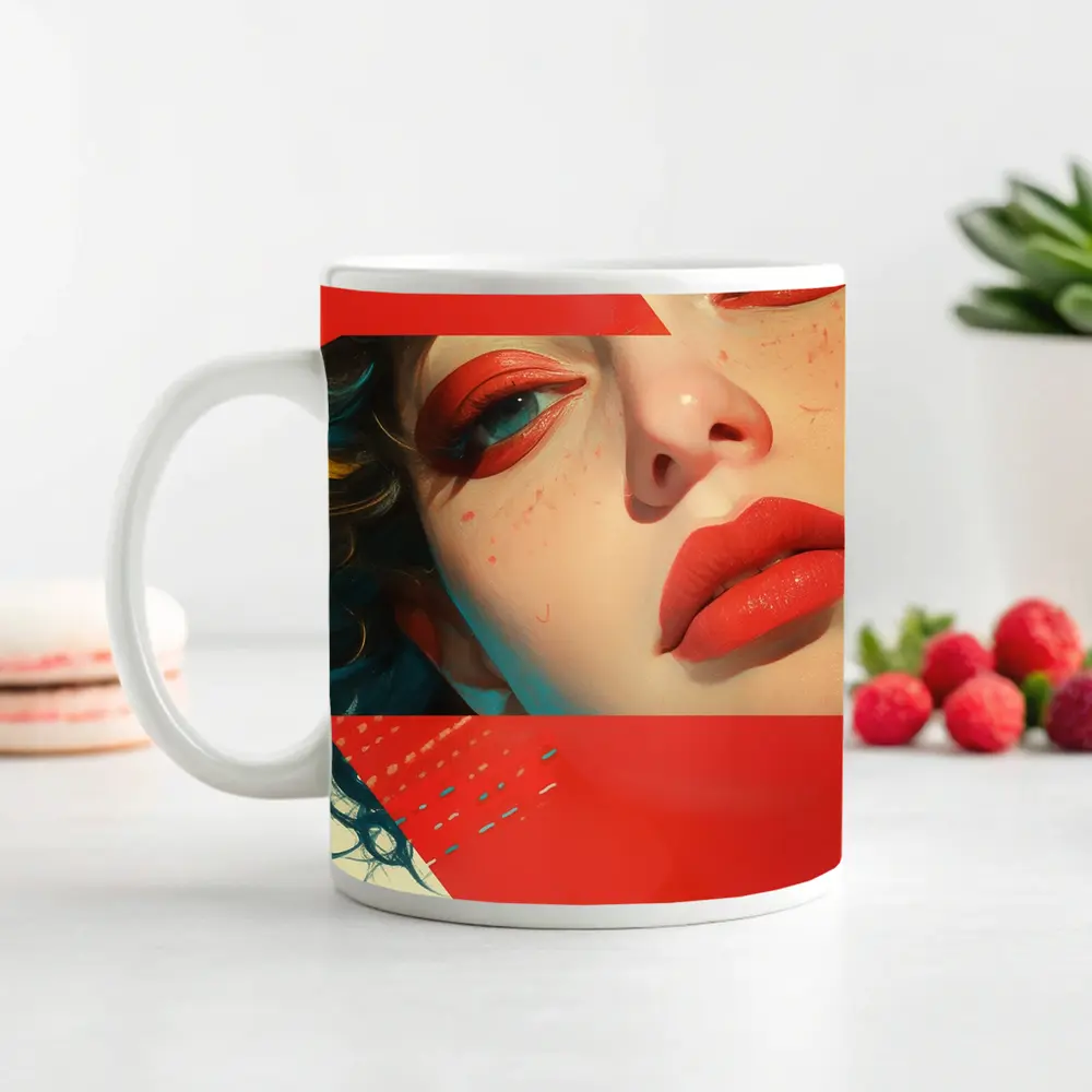 Bold Red Makeup Woman Pop Art Style – Mugs