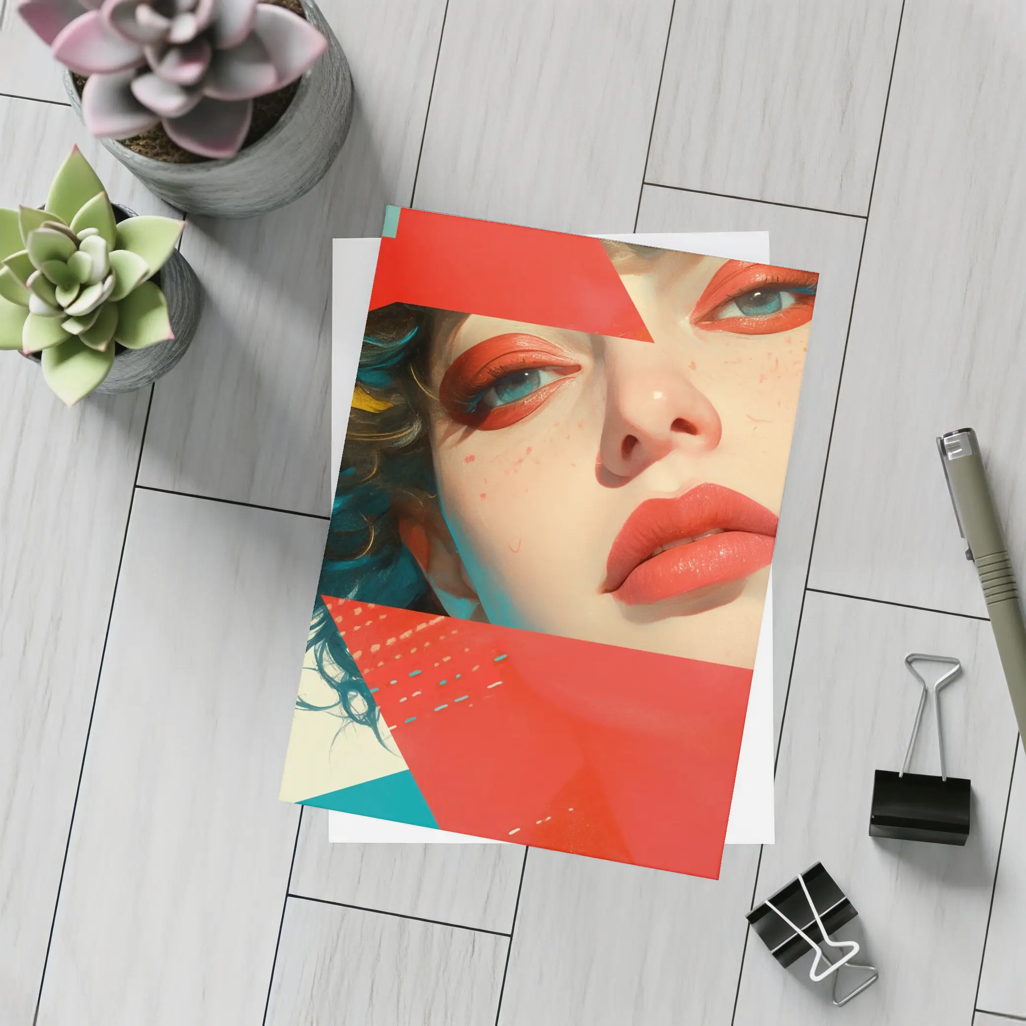 Bold Red Makeup Woman Pop Art Style – Postcards