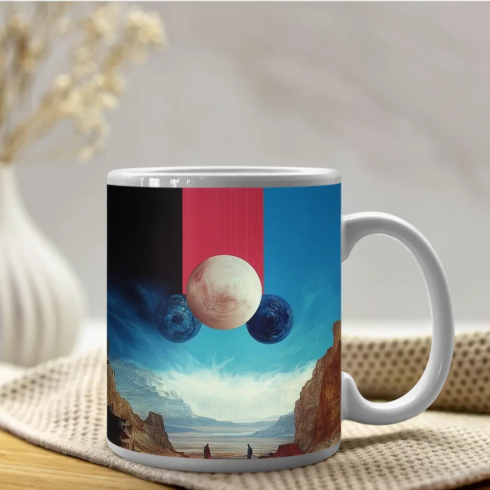 Surreal Planets Desert Canyon Collage Art – Mugs