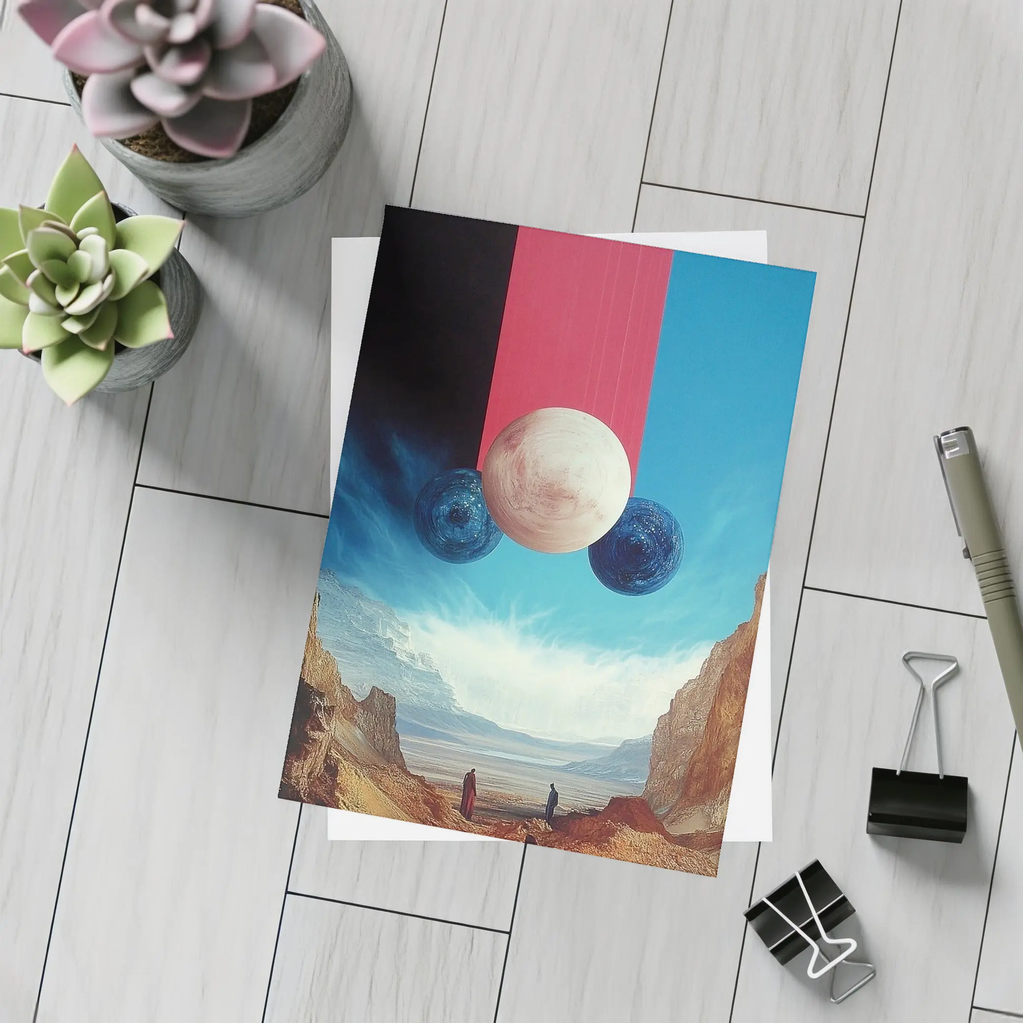 Surreal Planets Desert Canyon Collage Art – Postcards