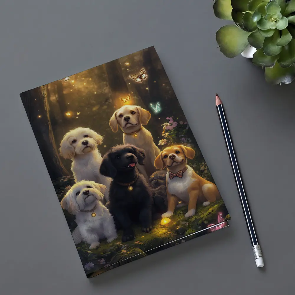 Cute Dogs Gathering in Enchanted Forest – Notebooks
