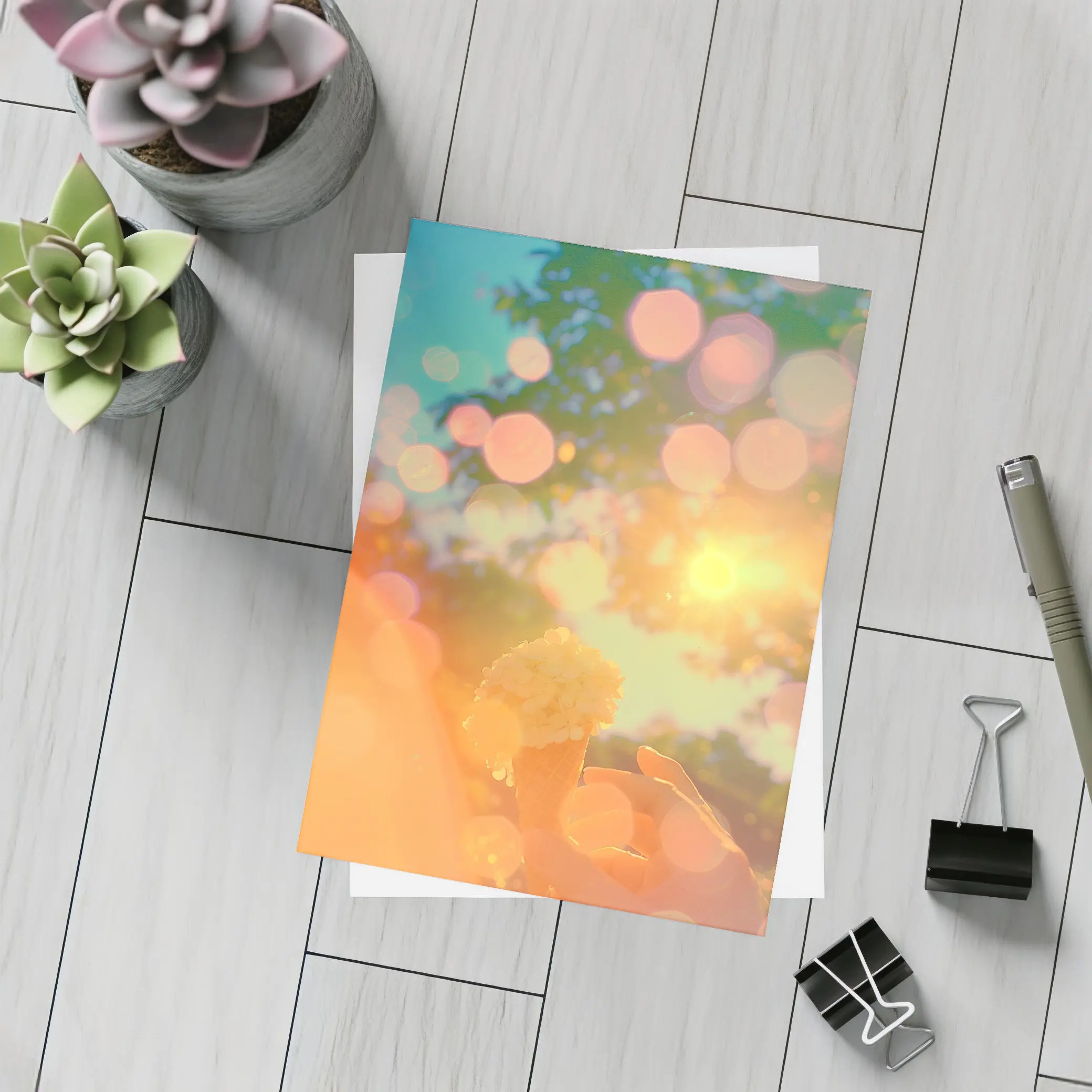 Ice Cream Cone Held Against Summer Sky – Postcards