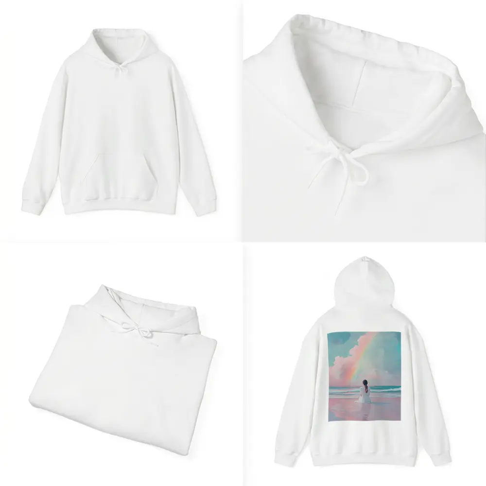 Woman Sitting Beach Pastel Rainbow Oil Painting – Hoodies