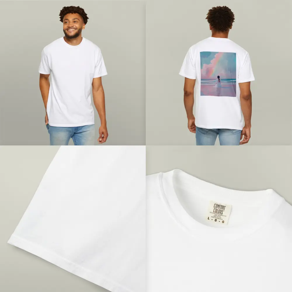 Woman Sitting Beach Pastel Rainbow Oil Painting – T-Shirts