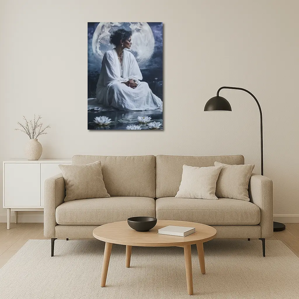 Woman in White Lotus Moonlight Fantasy Art – Wall Art