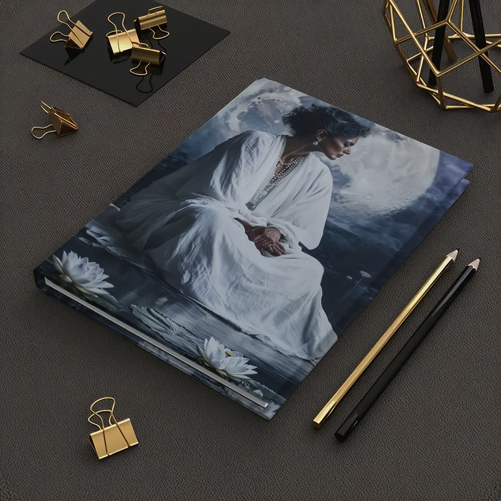 Woman in White Lotus Moonlight Fantasy Art – Notebooks