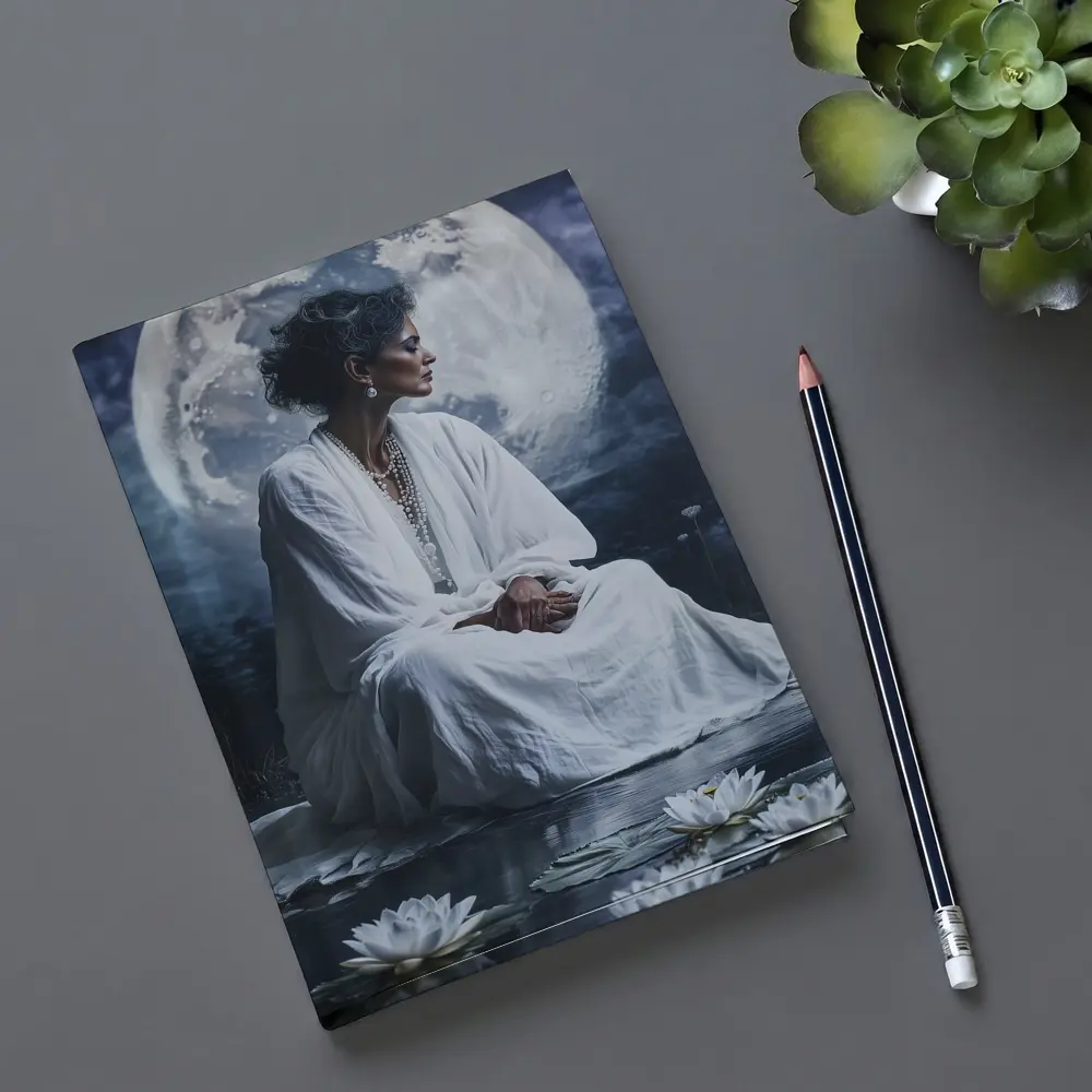 Woman in White Lotus Moonlight Fantasy Art – Notebooks