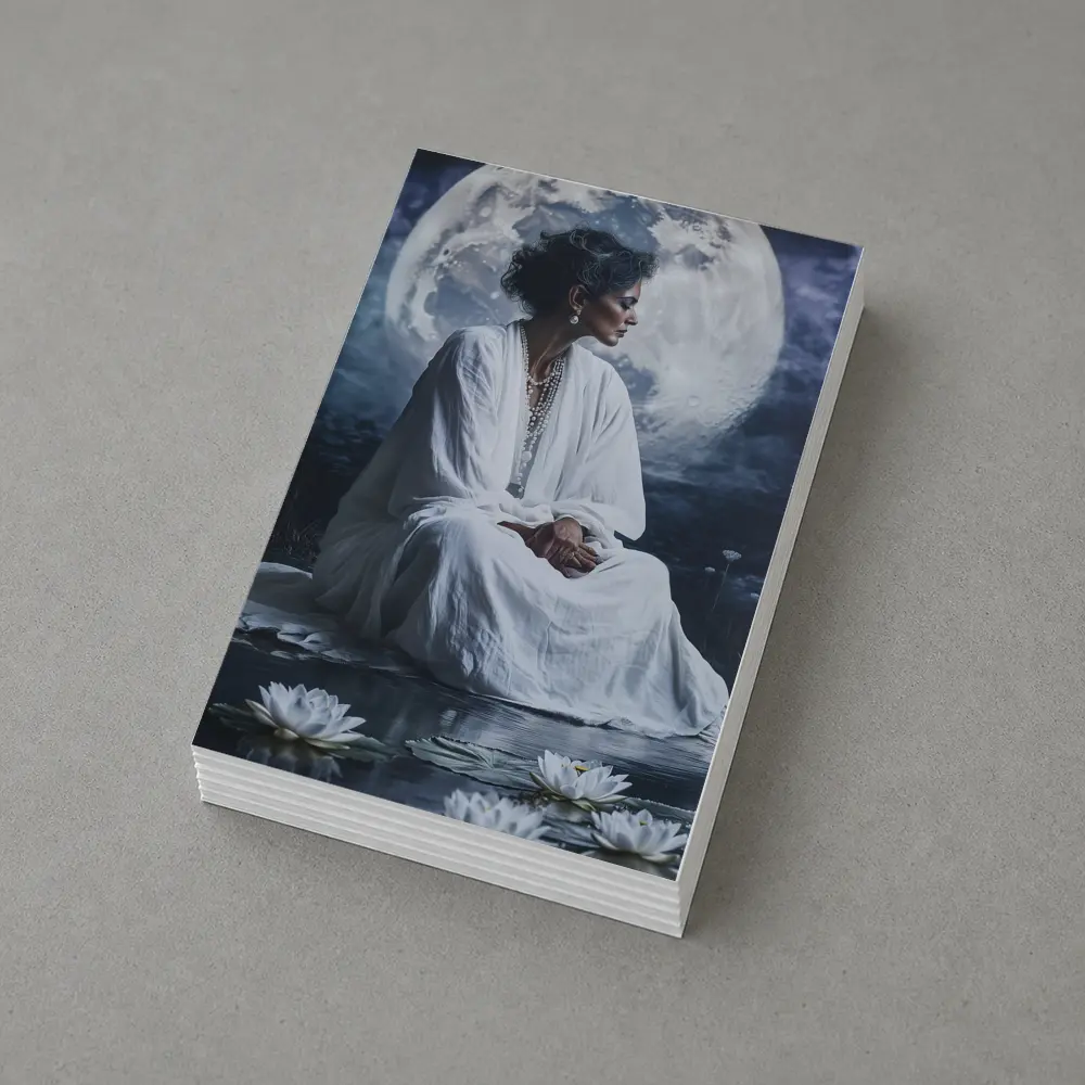 Woman in White Lotus Moonlight Fantasy Art – Postcards