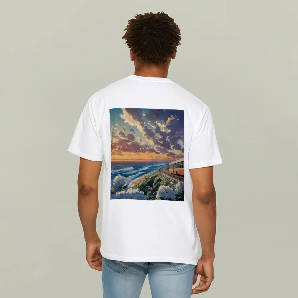 Anime Bus Coastal Road Sunset Ocean – T-Shirts