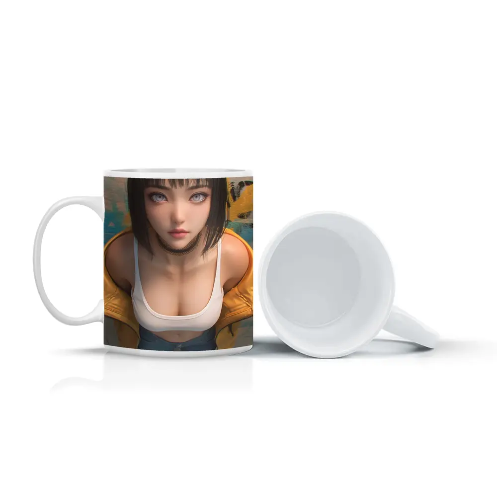 Anime Girl Yellow Jacket Graffiti Wall – Mugs