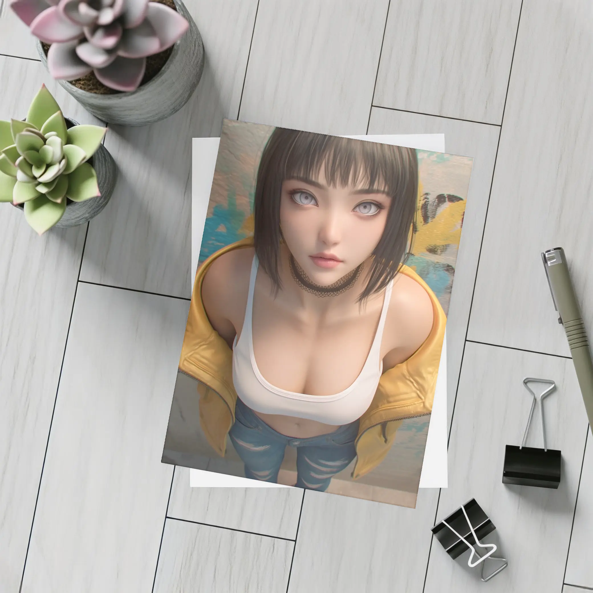 Anime Girl Yellow Jacket Graffiti Wall – Postcards