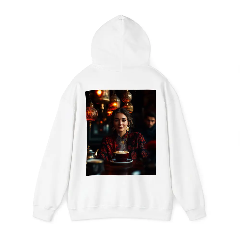 Woman in Turkish Cafe with Ornate Lanterns – Hoodies