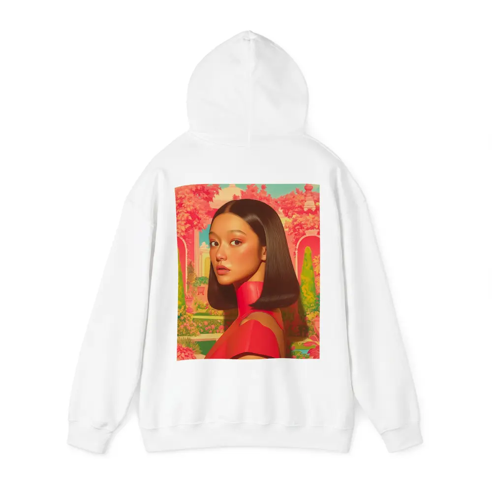 Asian Woman Portrait Pink Garden Illustration Art – Hoodies